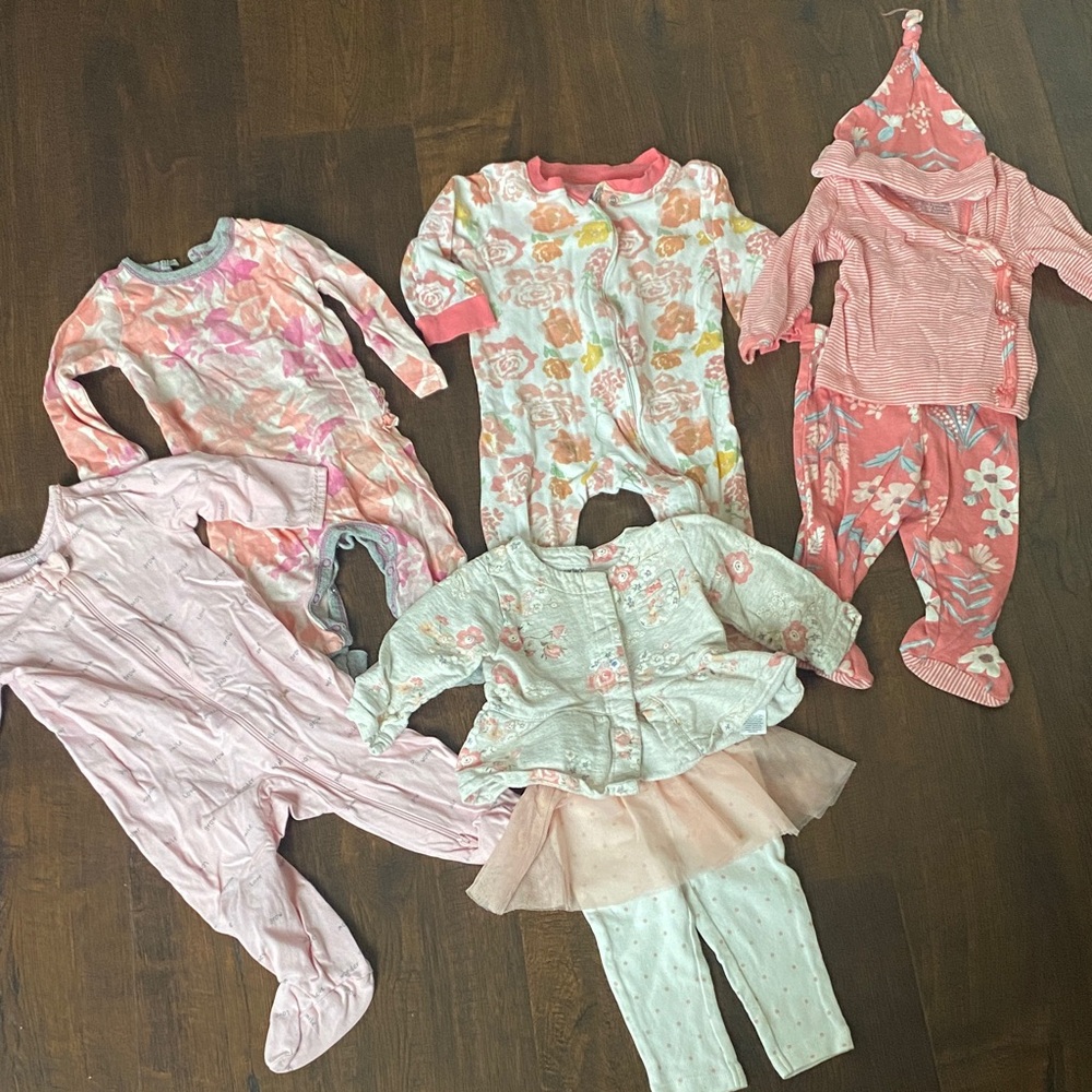 Bundle Burt's Bees & Carter Baby Pink and Coral Floral Onesies Bodysuit